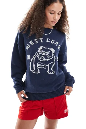 Daisy Street Afslappet og strikket trøje med bulldog-intarsia
