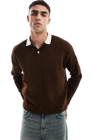 ASOS Strikket, oversized og poloskjorte med lange ærmer, firkantet pasform og kontrastkrave