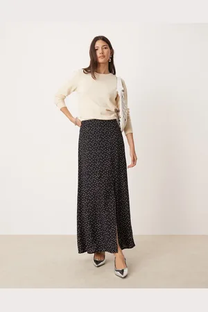 Miss Selfridge Polkaprikket slip-maxinederdel med slids-Sort