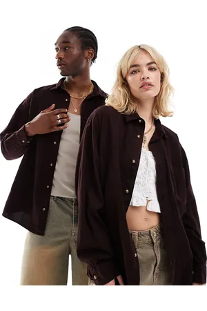 Reclaimed Unisex - Vasket bordeaux oversized denimskjorte