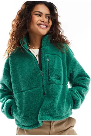 The North Face Extreme - Grøn fleece med logolomme og kvart lynlås i imiteret lammeskind
