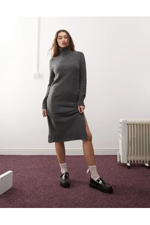Noisy May Grå strikket midi-sweaterkjole med høj hals
