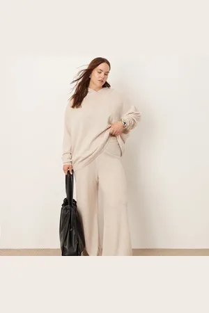 ASOS Curve - Premium - Lyse beige bukser i strikket kashmirblanding - Del af sæt-Hvid