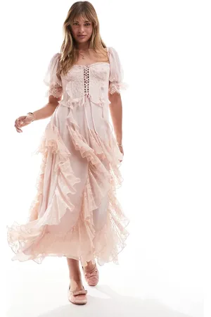 Miss Selfridge Maxikjole med blonder og flæser