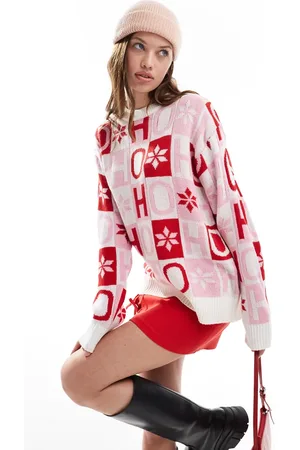 Brave Soul Oversized julesweater i pink og rød