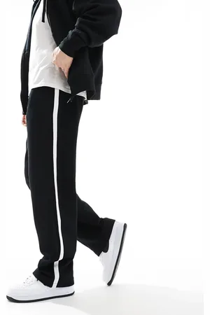 ASOS Sorte oversized joggingbukser med sidestriber i kraftigt stof på 400 gsm