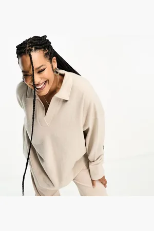 ASOS ASOS DESIGN Curve - Varm cremefarvet longline superblød trøje med polokrave - Del af sæt-Hvid