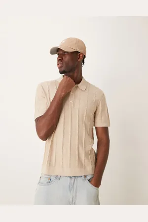 Abercrombie & Fitch Cremehvid strikket polo med tonede striber-Neutral