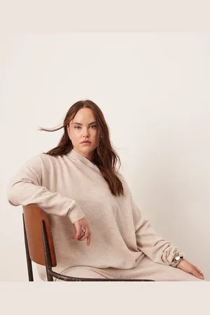 ASOS Curve - Premium - Havrefarvet trøje med hætte i kashmirblandet strik - Del af sæt-Hvid