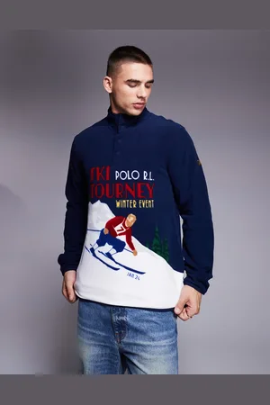 Ralph Lauren Sweatshirt i fleece med halv lynlås og skiløberprint