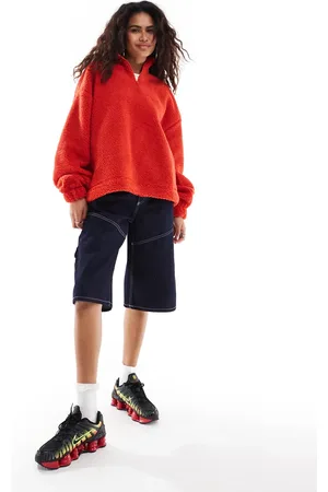 COLLUSION Oversized sweatshirt med ståkrave med lynlås i imiteret lammeskind