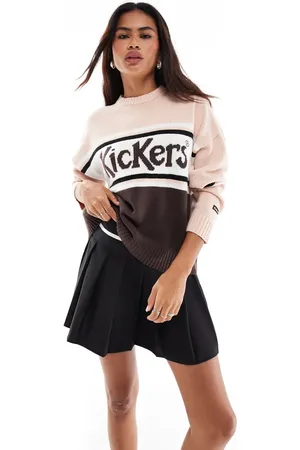 Kickers Strikket trøje med logostribe i /brun i afslappet pasform