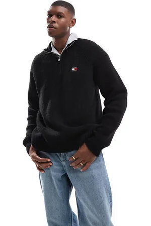 Tommy Hilfiger Sort striktrøje med 1/4 lynlås og logomærke