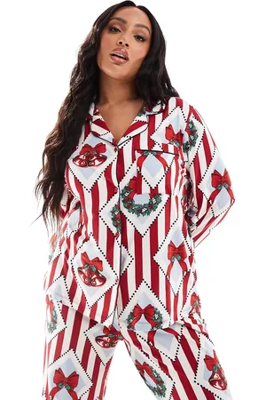 Chelsea Peers Curve - pyjamassæt med langærmet skjorte med reverskrave og bukser med vintage-inspireret juleprint i polyester