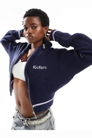 Kickers Cropped, strikket trøje med gennemgående lynlås og broderet logo