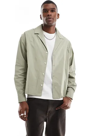 ASOS Oversized poplin-skjorte i bleg grøn med dyb reverskrave