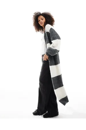 Miss Selfridge Maxi-cardigan med koksgrå og cremehvide striber-Multifarvet