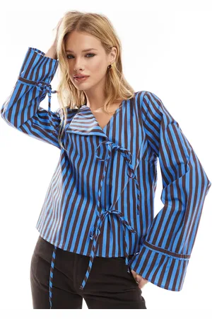 ASOS Blå asymmetrisk bluse med bindebåndsdetaljer og striber-Multifarvet