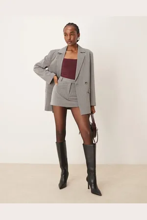 Miss Selfridge Skræddersyet gråt mini-skort med nålestriber - Del af sæt