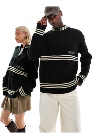 Reclaimed Unisex - Striktrøje med lynlås og stribede detaljer