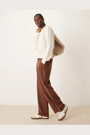 ASOS Elegante brune bukser med brede ben og sidestribe-Neutral