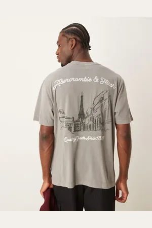 Abercrombie & Fitch Mellemgrå og oversized T-shirt med vintage-syrevask og logo-byprint på ryggen