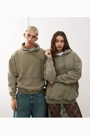 Reclaimed Unisex - Oversized hættetrøje i overfarvet grøn