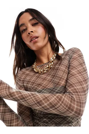 Pull&Bear Top med lange ærmer og tern i mesh - Del af sæt