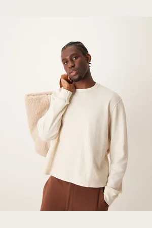 Abercrombie & Fitch Cropped og langærmet T-shirt i vaffeltekstur-Neutral
