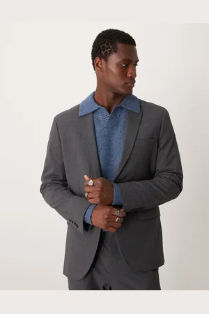 MANGO Grå dobbeltradet blazer med sildebensmønster i regular fit - Del af sæt