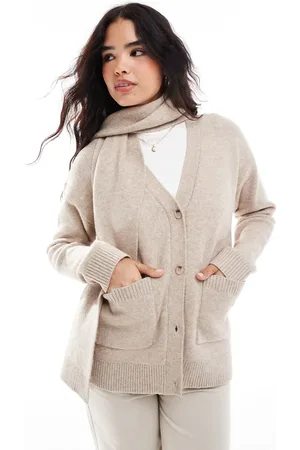 Pretty Lavish Gråbrun cardigan med tørklæde-Neutral