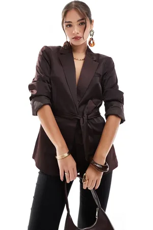 ASOS Chokoladebrun blazer med bindetalje i satin
