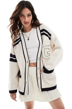 GANT Cremehvid cardigan med college-logo