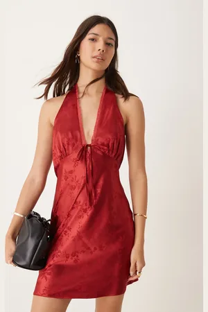 Miss Selfridge Minikjole med halterneck i jacquard-vævet stof-Rød