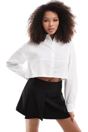 Pull&Bear Cropped skjorte med lange ærmer