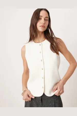 Abercrombie & Fitch Cremehvid og højhalset cardigan-top med guldfarvede knapper i strik