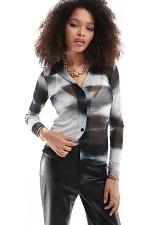 Style Cheat Sort/hvid skjorte med marmoreret print i mesh-Multifarvet