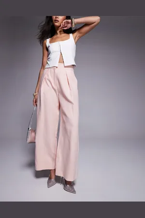 River Island Lyserøde bukser med vide ben og plisseringer