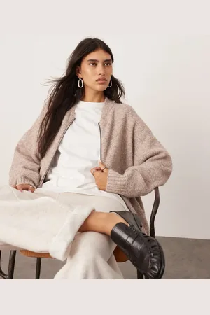 ASOS Beige trøje i kompakt strik med lynlås-Multifarvet