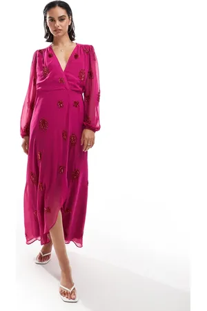HOPE & IVY Midaxi-kjole med slå om-kjoler-design og gennemgående udsmykning i pink-Lyserød