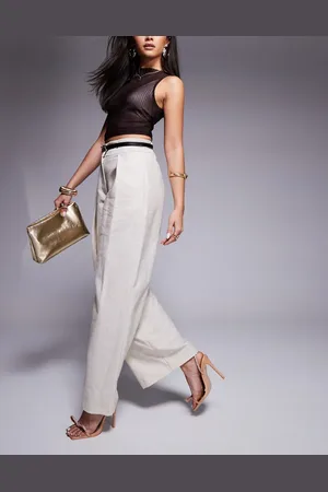 River Island Bukser med vide ben og plisseringer-Neutral