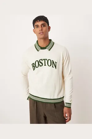 ASOS Oversized cremefarvet polotrøje i strik med firkantet pasform og varsity-tekst-Neutral