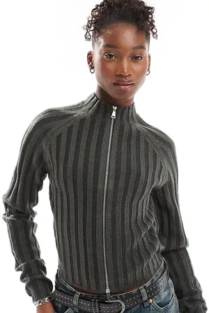 Reclaimed Ribstrikket cardigan med lynlås