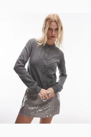 MANGO Grå cardigan med rund hals og knapper i uldblandingsmateriale