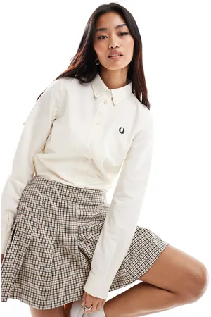 Fred Perry Vævet og langærmet skjorte i offwhite