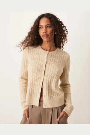 Abercrombie & Fitch Lysebrun cardigan med logoikon i mikro-kabelstrik