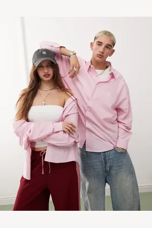 Reclaimed Unisex - Oversized skjorte med pink og hvide nålestriber
