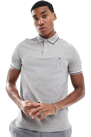Tommy Hilfiger Grå poloskjorte med kantdetaljer i slim fit
