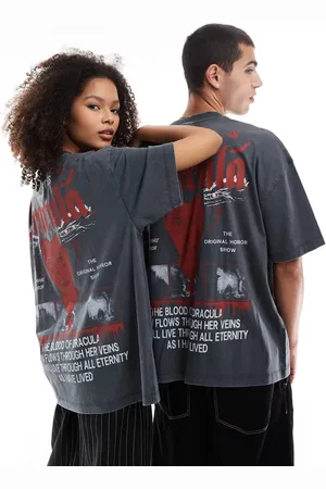 ASOS Unisex - Halloween - Forvasket sort og oversized T-shirt med Dracula-print