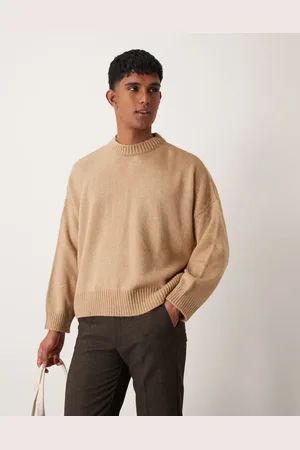 ASOS Beoge super-oversized trøje i vamset strik i firkantet pasform-Neutral